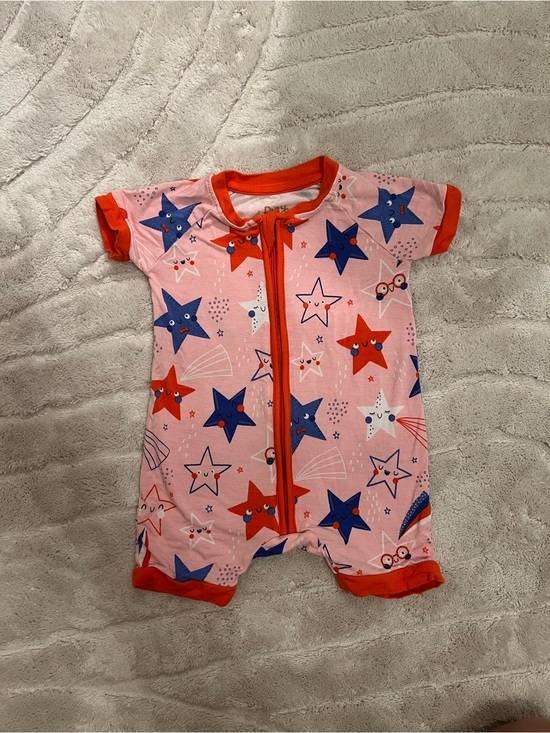 Little Sleepies Other - Little Sleepies Pink Star Print Short Sleeve Footie with Red Trim